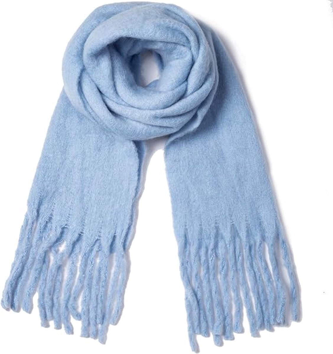 Scarf - Women's Winter Scarf - Warm and Thick Knitted Checked Scarf - Blanket Scarf - Stylish Gift - A Gift for Her (Light Blue)
