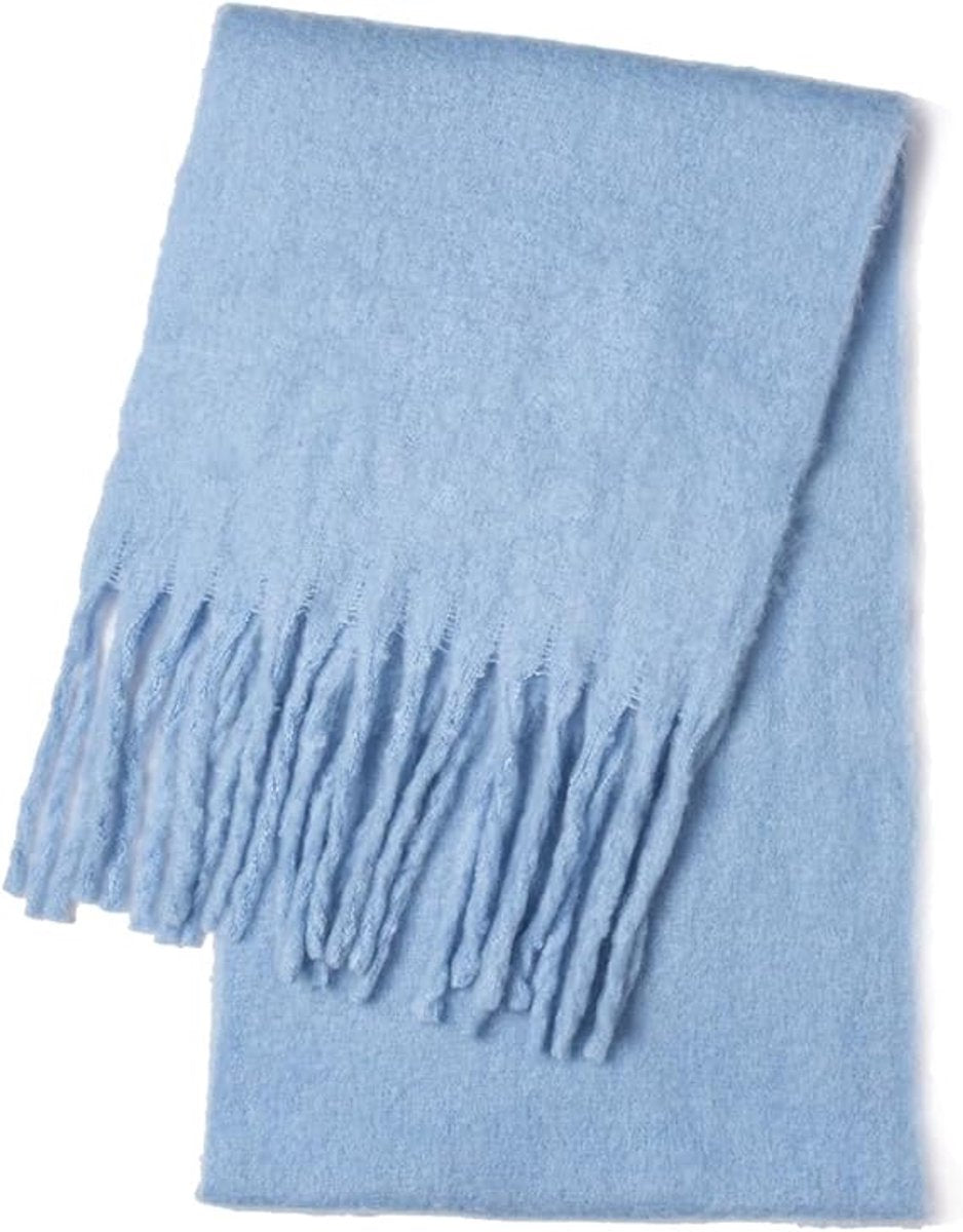 Scarf - Women's Winter Scarf - Warm and Thick Knitted Checked Scarf - Blanket Scarf - Stylish Gift - A Gift for Her (Light Blue)