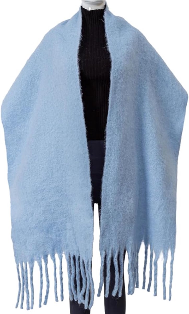 Scarf - Women's Winter Scarf - Warm and Thick Knitted Checked Scarf - Blanket Scarf - Stylish Gift - A Gift for Her (Light Blue)