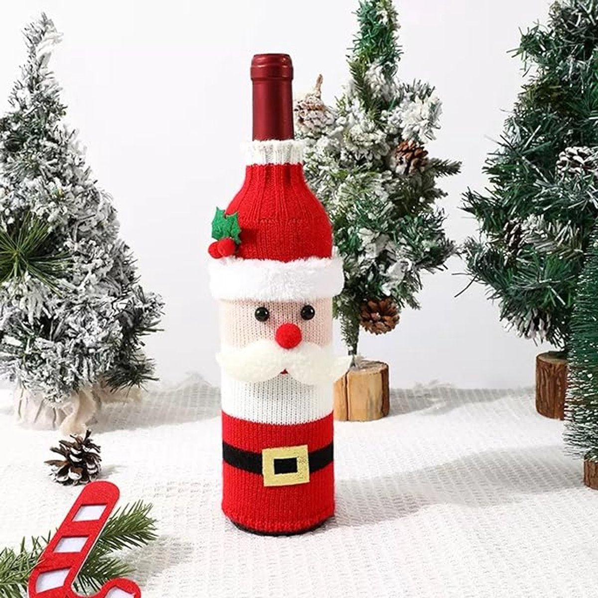 Wine Bottle Cover - Christmas Wine Bottle Cover - Hand-Knitted Cartoon Decorated Bottle Cover - Christmas Gifts for Adults - Perfect for Holiday Party Decorations (3-Piece Set)