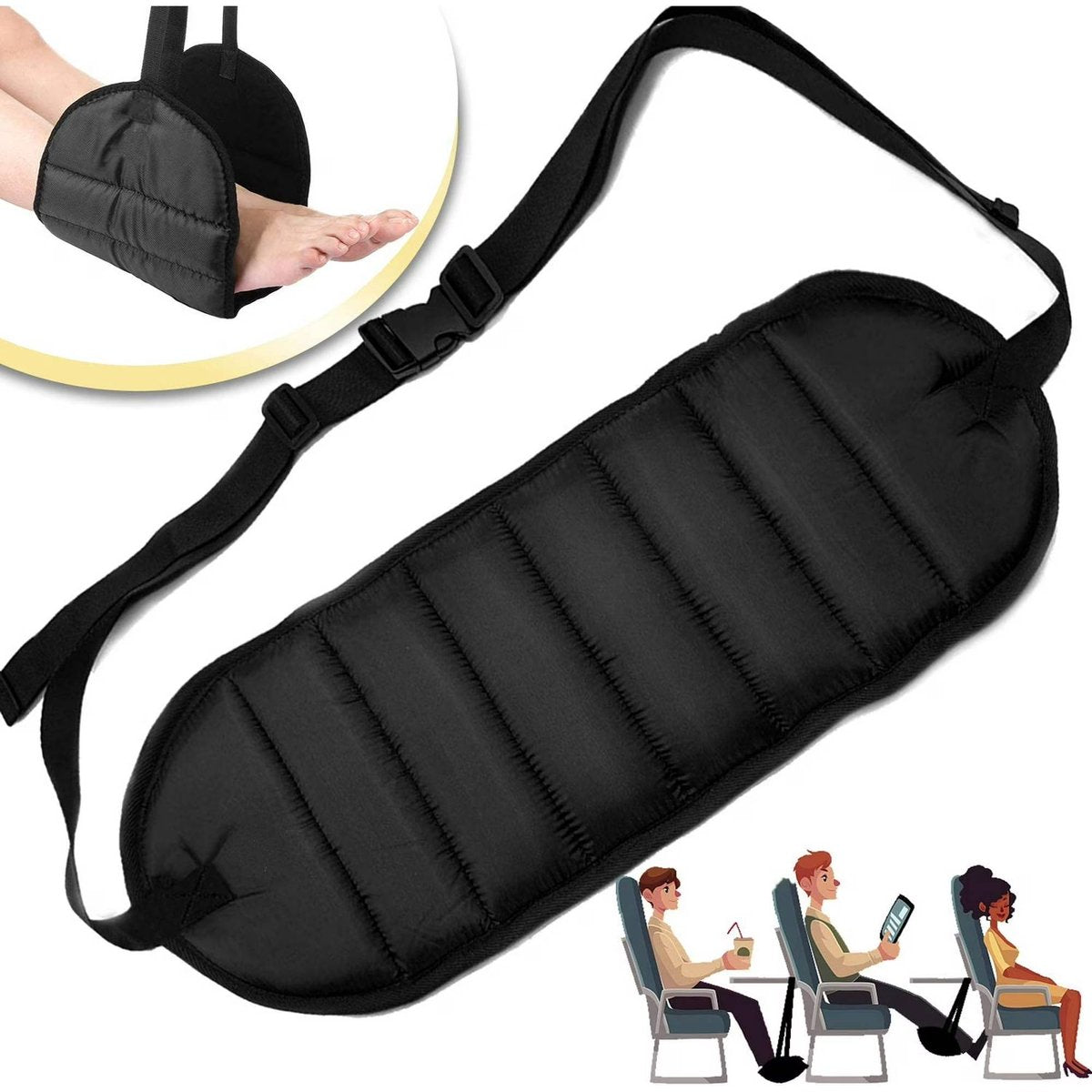 Airplane Footrest - Flying Leg Hammock - Prevents Back, Leg, Knee, and Hip Pain and Stiffness - Portable Travel Accessory with Adjustable Height - Suitable for Airplanes, Trains, and the Office