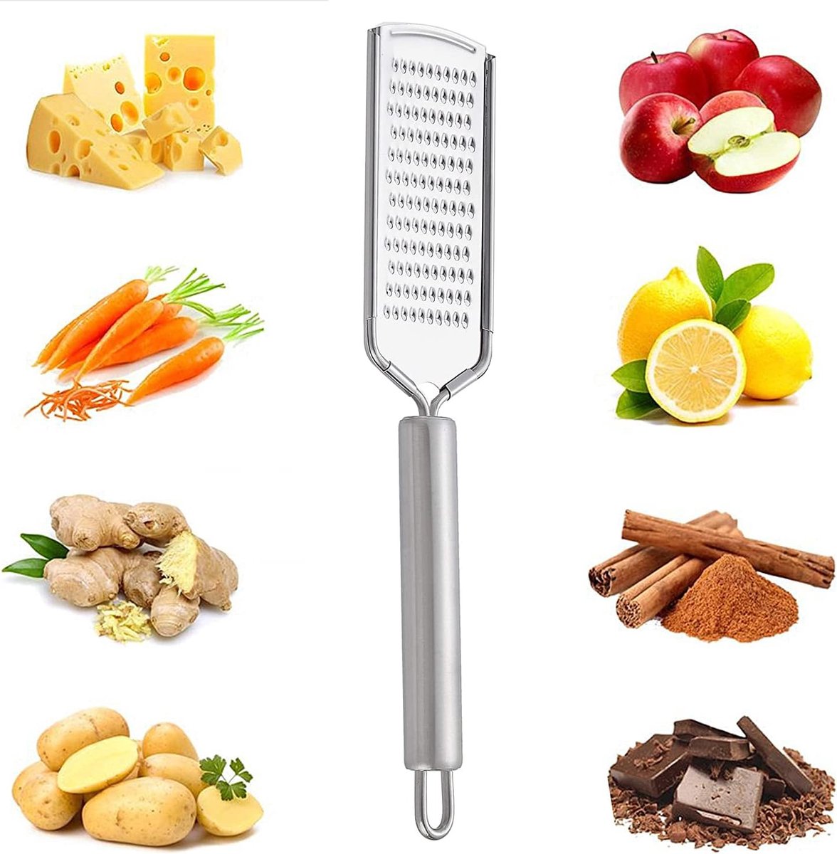 Stainless Steel Flat Grater - 1 Piece - 23.5cm - Perfect for grating garlic, cheese, chocolate, lemons and limes - Durable and rust-resistant - With hanging holes (1 piece)