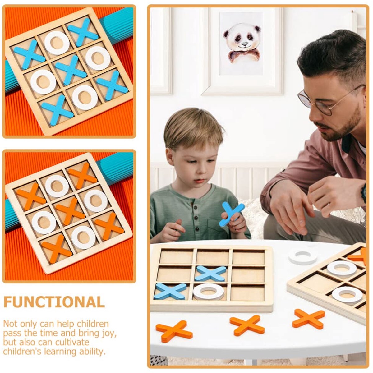 2 Sets Mini XO Chess Board Game Family Kids Puzzle Game Educational Toys - Wooden Board Game Table Toys - for Children Kids Day Birthday Party