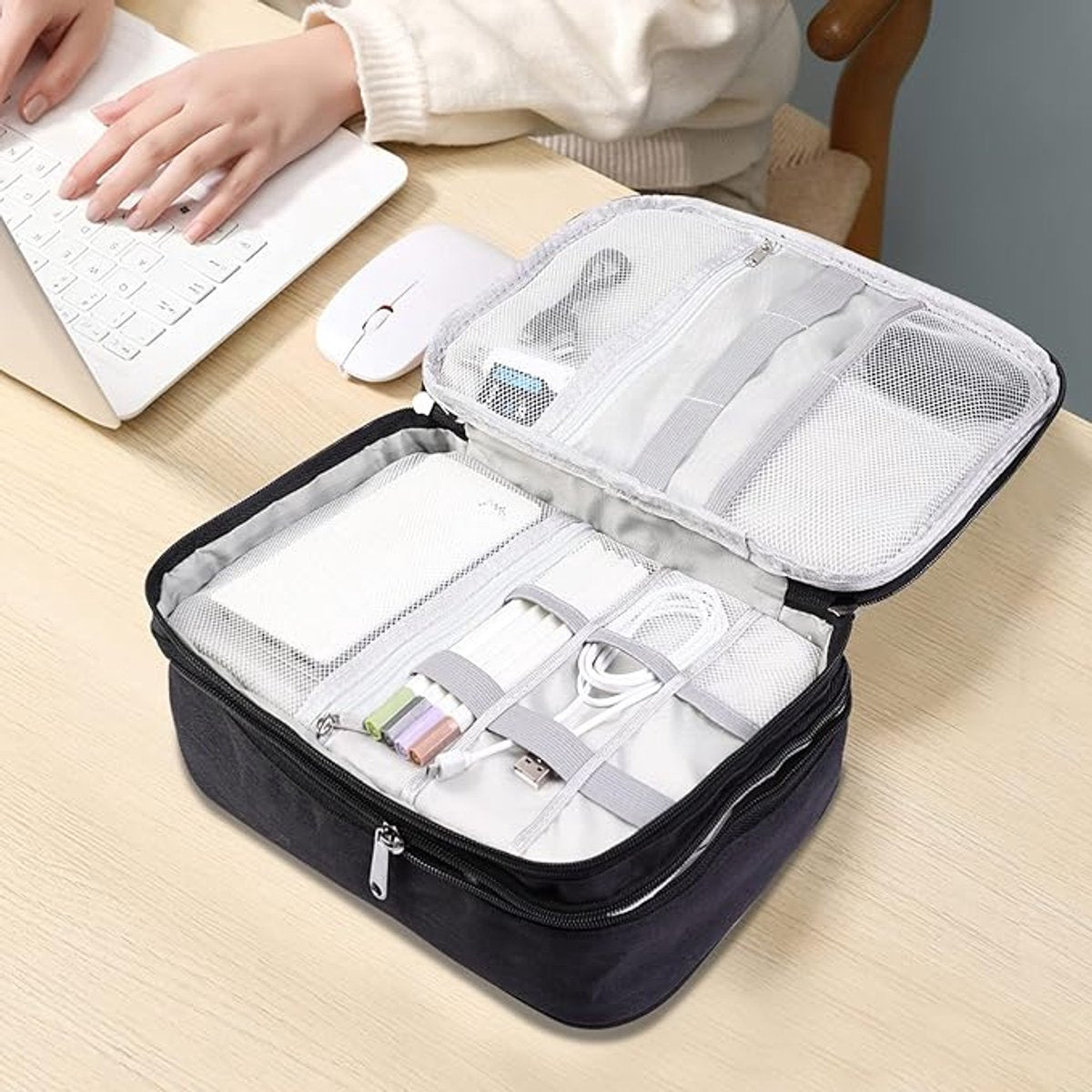 Cable Organizer Travel Bag - Waterproof Portable Cable Organizer - For Chargers, USB Sticks, Headphones, Power Banks, Hard Drives, and SD Cards