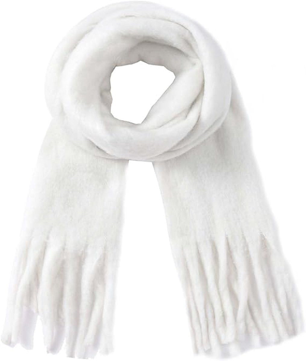Scarf - Women's Winter Scarf - Warm and Thick Knitted Checked Scarf - Blanket Scarf - Stylish Gift - A Gift for Her (White)