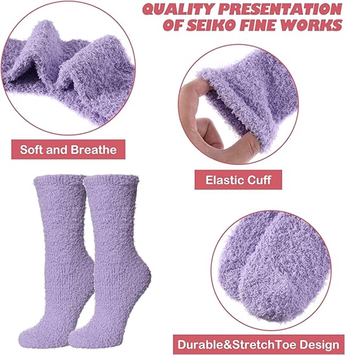 5 Pairs of Women's Fleece Socks - Comfortable and Soft - Warm Winter Socks - Soft microfiber socks, suitable for lounging and sleeping at home.
