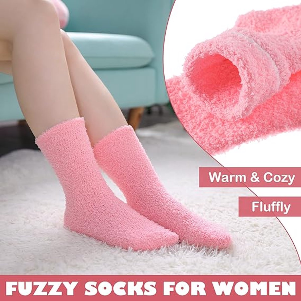 5 Pairs of Women's Fleece Socks - Comfortable and Soft - Warm Winter Socks - Soft microfiber socks, suitable for lounging and sleeping at home.