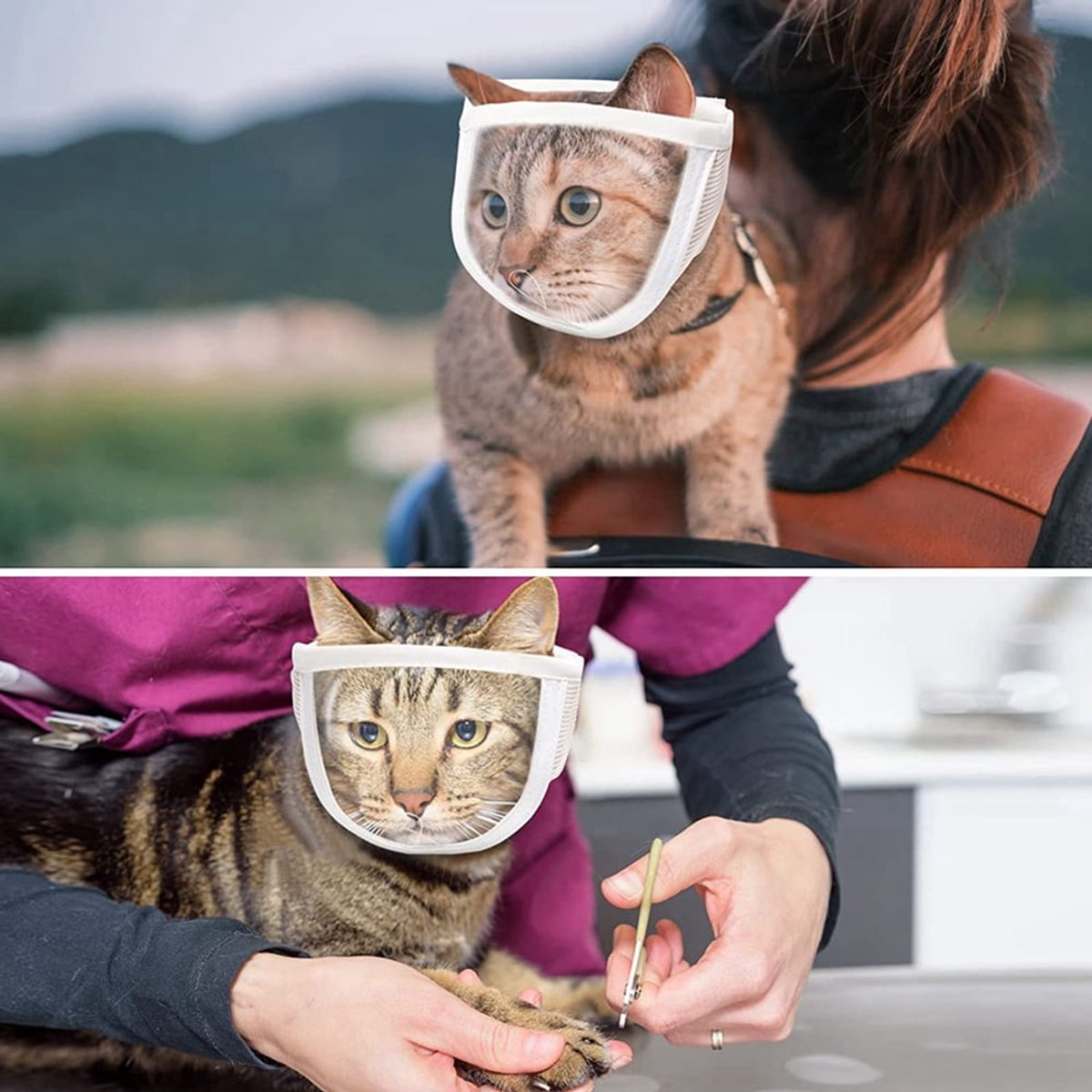 1 Piece - Adjustable Visor - Muzzle with Wide Field of View - Breathable and Bite-Resistant Muzzle - Muzzle for Cat Grooming(M:Suitable for cats with a head circumference of 20-25 cm)