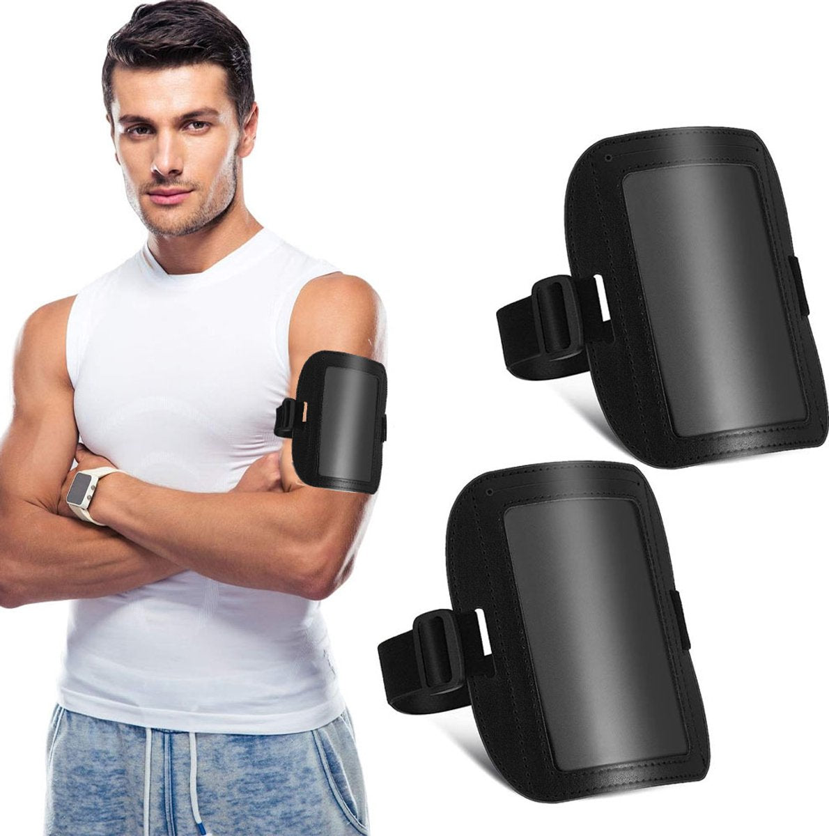 Card Holder - Arm ID Holder - Horizontal - PU Card Holder - Black 2 pieces