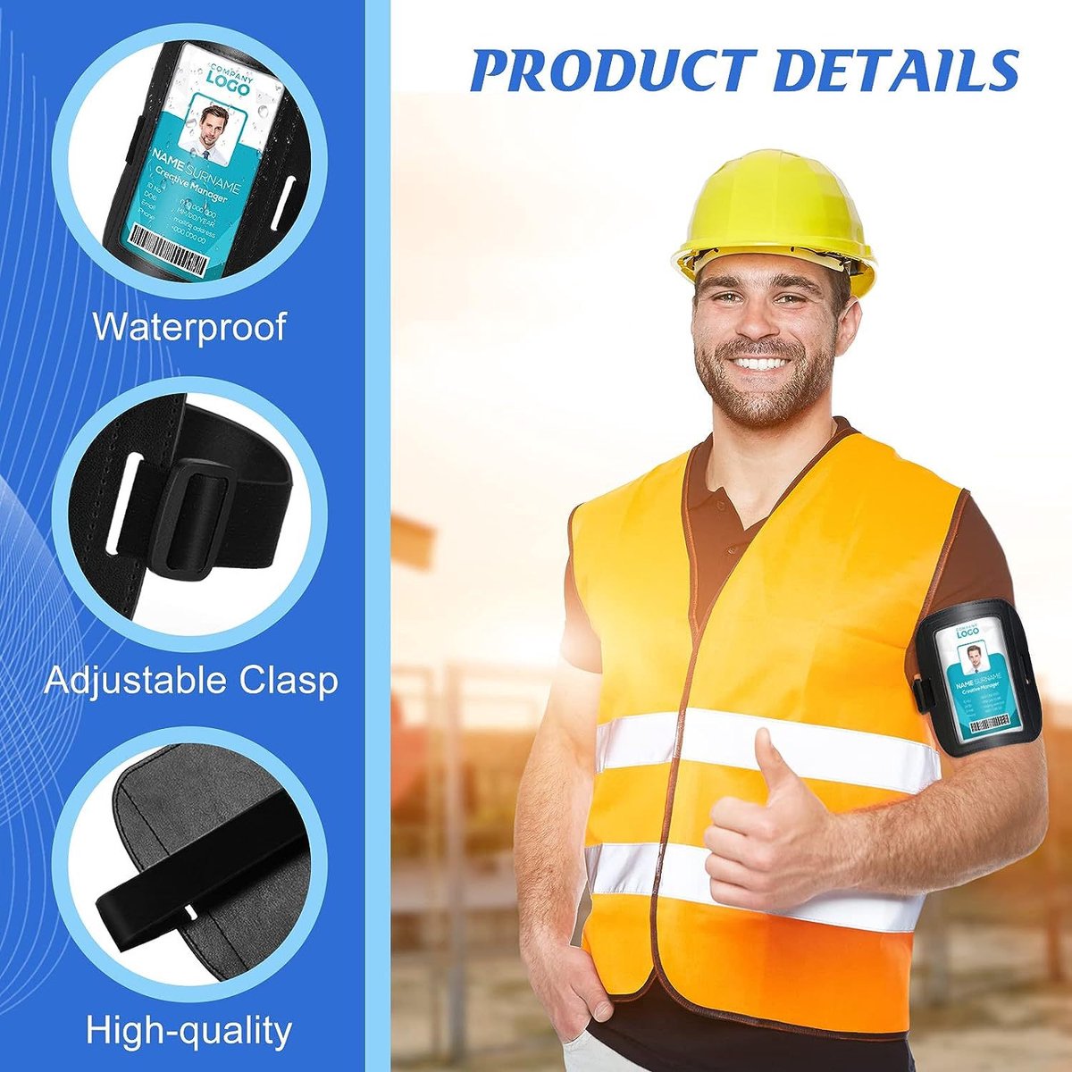Card Holder - Arm ID Holder - Horizontal - PU Card Holder - Black 2 pieces