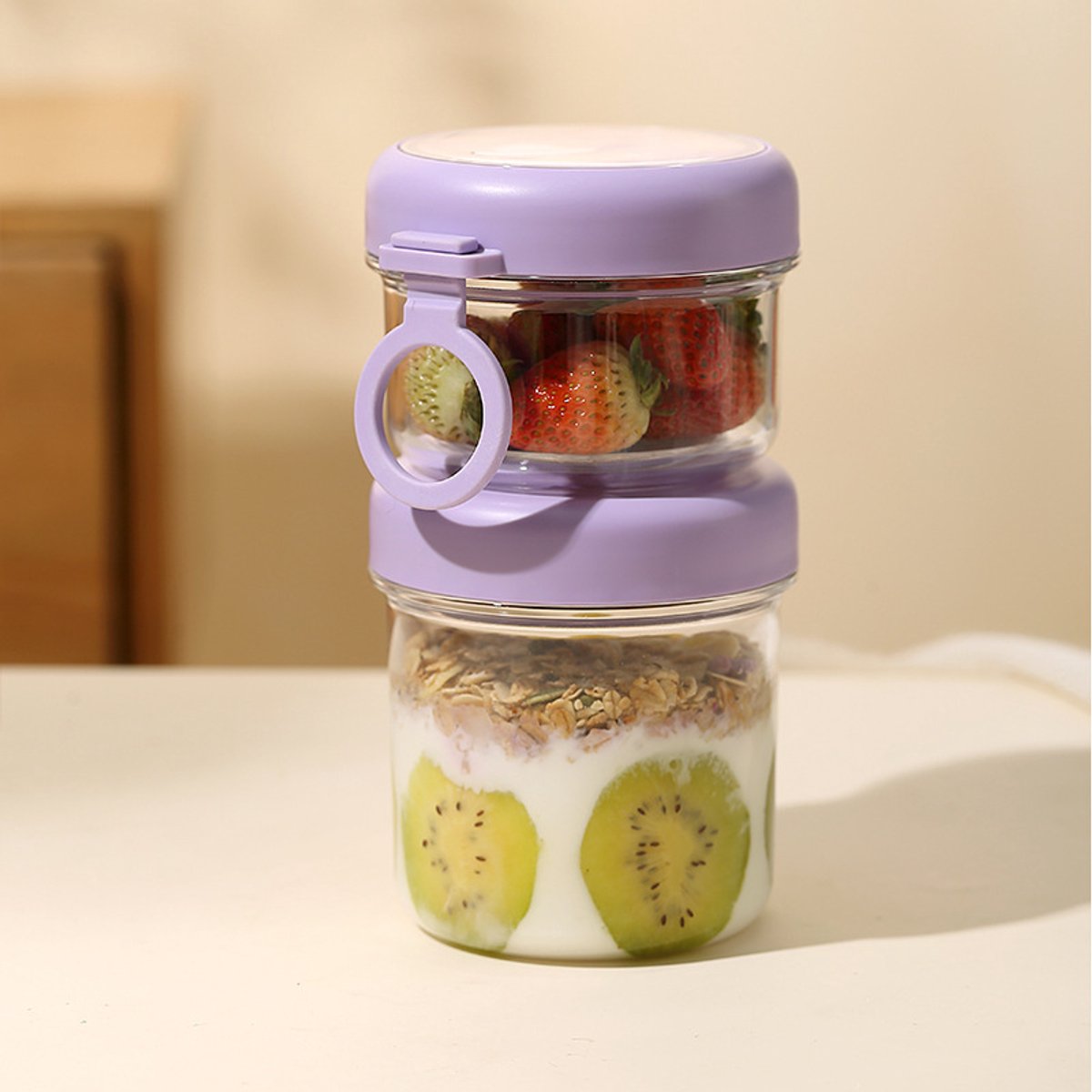 Yogurt Cup to Go - 880 mL - Muesli Cup - Oats Pots - Soup Cup - Lunch Cup - Lunch Pot - Leak-Proof - Insulated - with Spoon - Dishwasher Safe - Purple