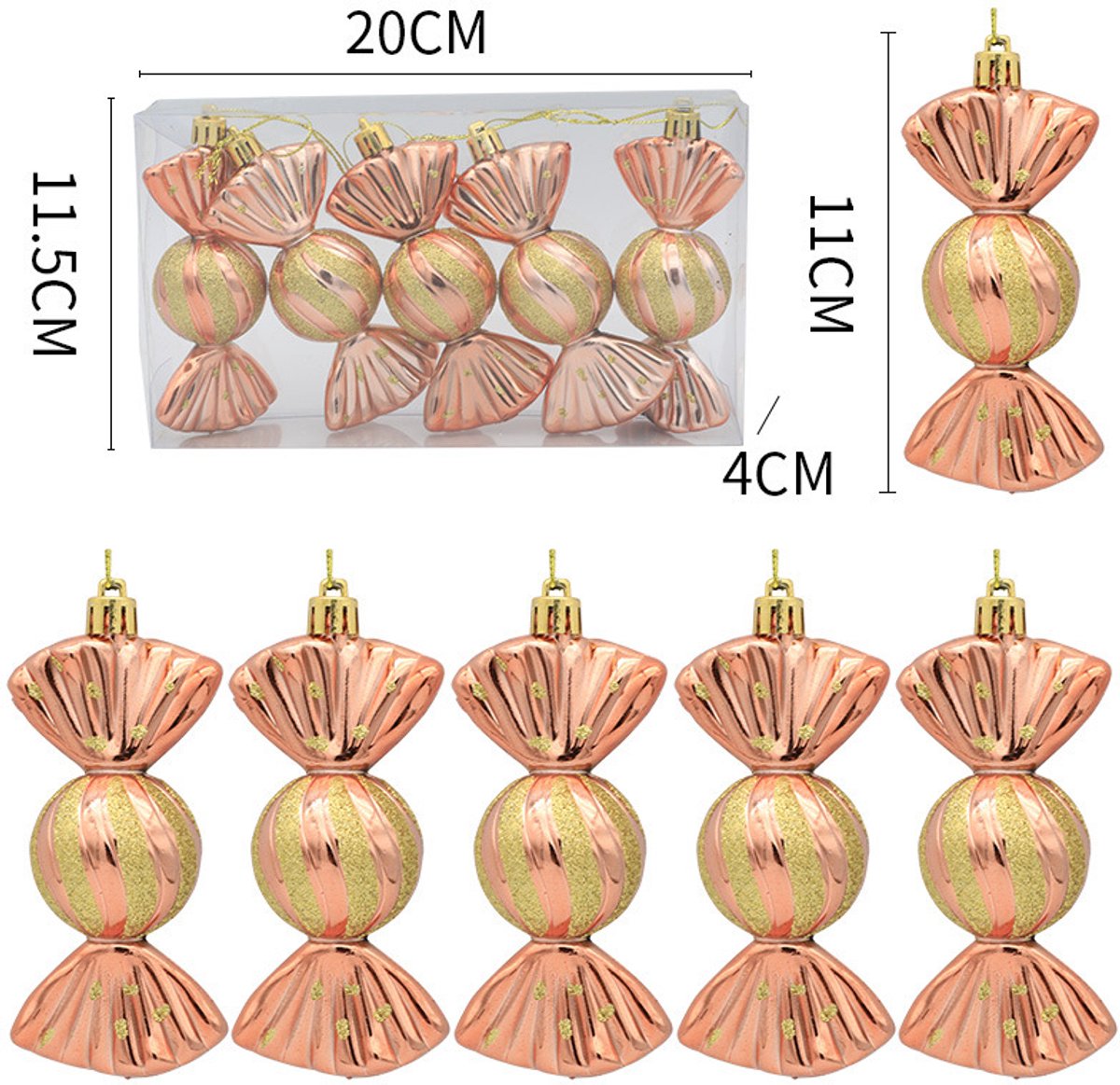 Christmas Decorations - Christmas Decorations - Painted Candy Tree Decorations - Rose Gold (5 per box)