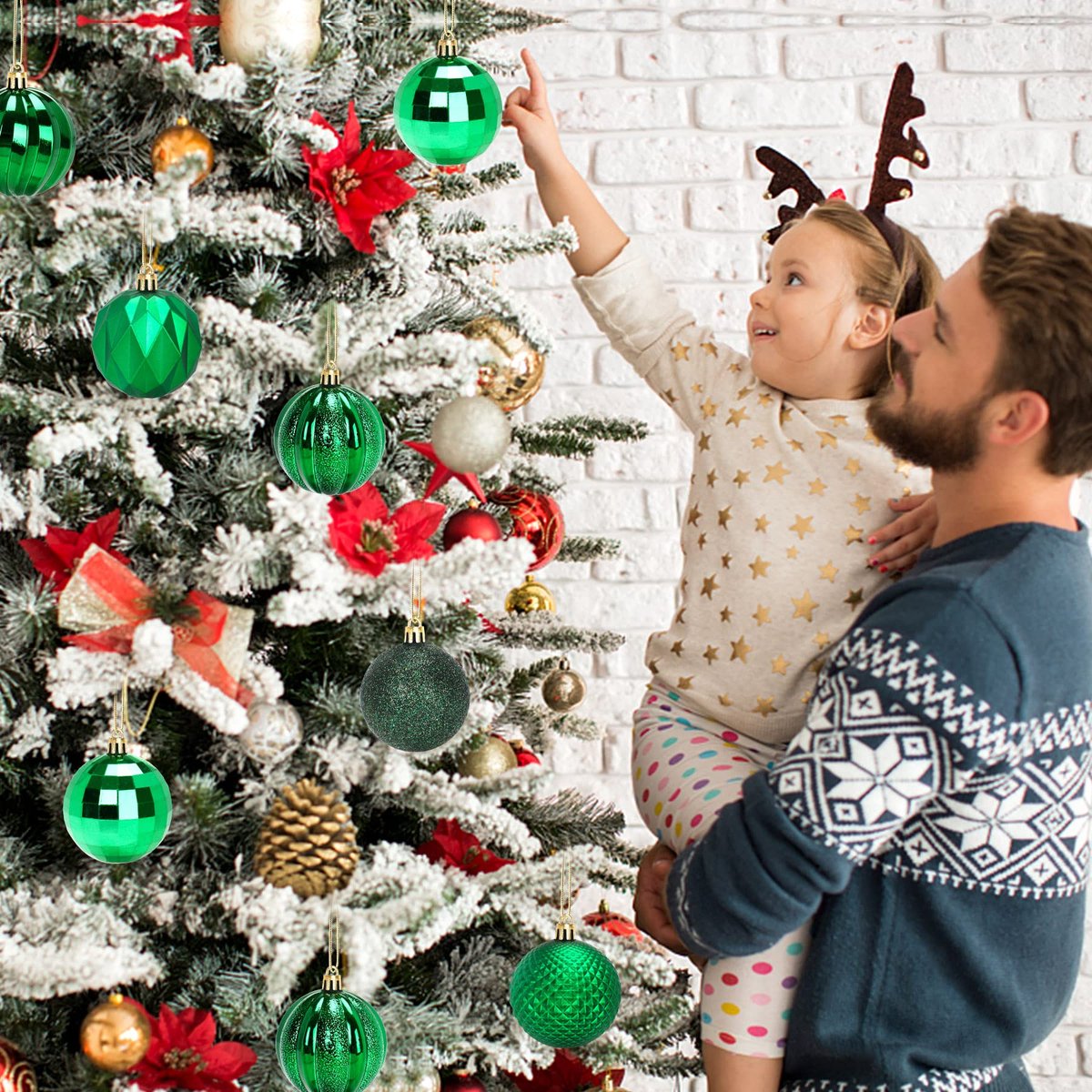 Christmas Baubles - 24 pieces - Large size, 6 cm diameter - Unbreakable plastic - Christmas tree decoration - Various Christmas bauble decorations suitable for weddings, Mother's Day party decorations (vegetable)
