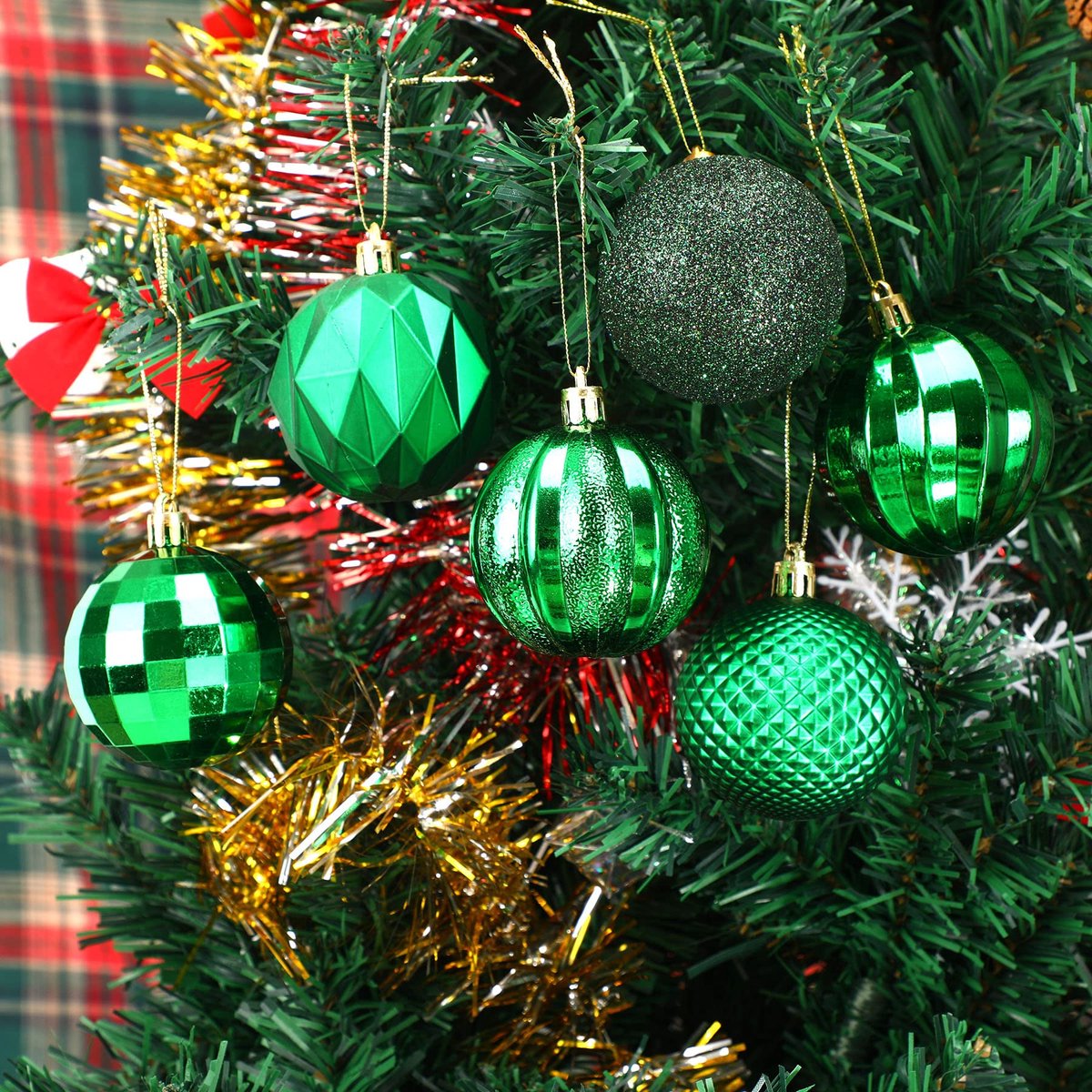 Christmas Baubles - 24 pieces - Large size, 6 cm diameter - Unbreakable plastic - Christmas tree decoration - Various Christmas bauble decorations suitable for weddings, Mother's Day party decorations (vegetable)