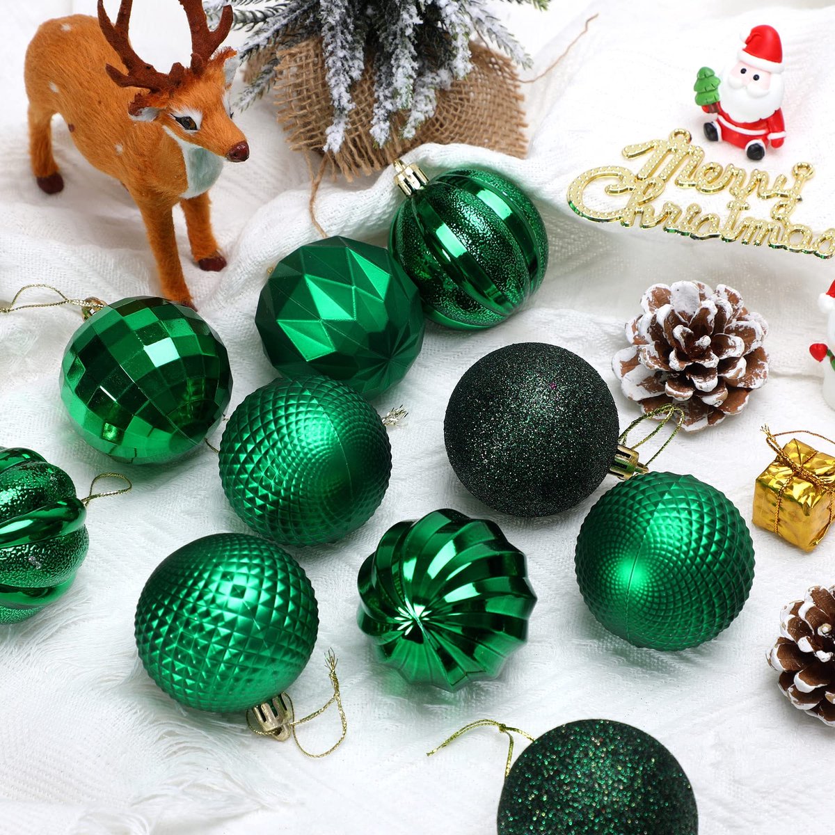 Christmas Baubles - 24 pieces - Large size, 6 cm diameter - Unbreakable plastic - Christmas tree decoration - Various Christmas bauble decorations suitable for weddings, Mother's Day party decorations (vegetable)