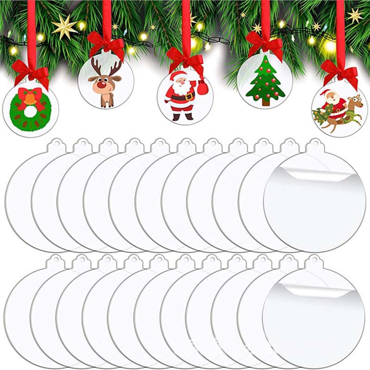 Ornaments - 20 pieces - Christmas tree decorations - Christmas tree decorations - Blank round pieces for Christmas tree decorations and craft projects