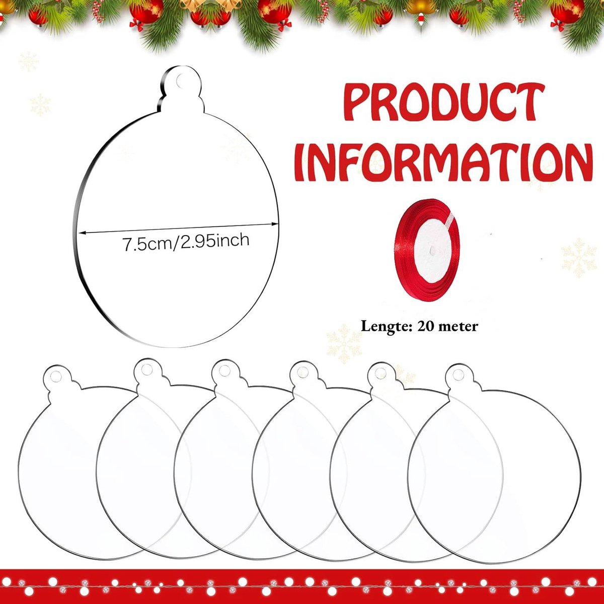 Ornaments - 20 pieces - Christmas tree decorations - Christmas tree decorations - Blank round pieces for Christmas tree decorations and craft projects