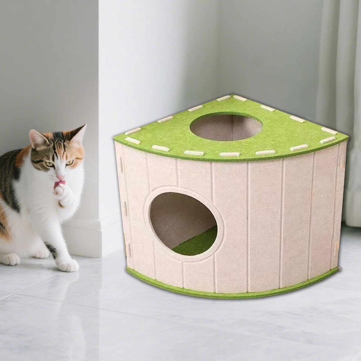 Cat House - Cat Basket - Cat Den - Felt-Shaped Cat Bed - Suitable for All Seasons - Warm | Scratch-Resistant - Pet Bed | Deep Sleeping Bed - Beige
