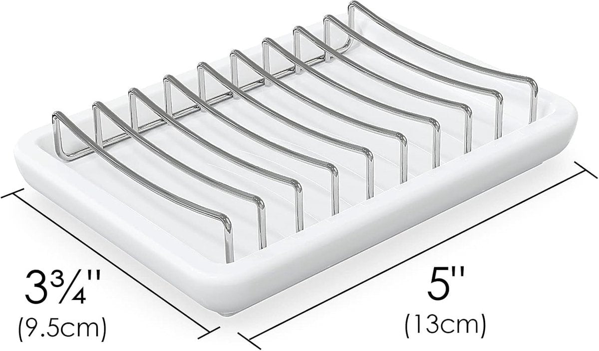 Soap Dish - Soap Holder - Double-Layer Ceramic Soap Dish - Bathroom Soap Dish Made of 304 Stainless Steel - Self-Draining Soap Holder - Suitable for Bathrooms, Kitchens and Travel.