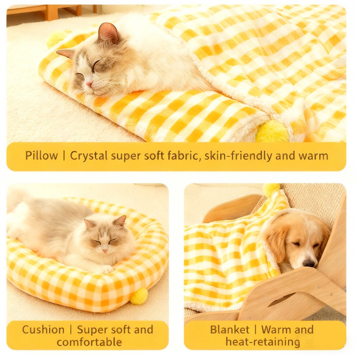 Pet Mat - Soft Pet Blanket - Warm Plush Blanket for Dogs and Cats - Comfortable & Cozy Sleep Blanket - 55*45cm - Yellow
