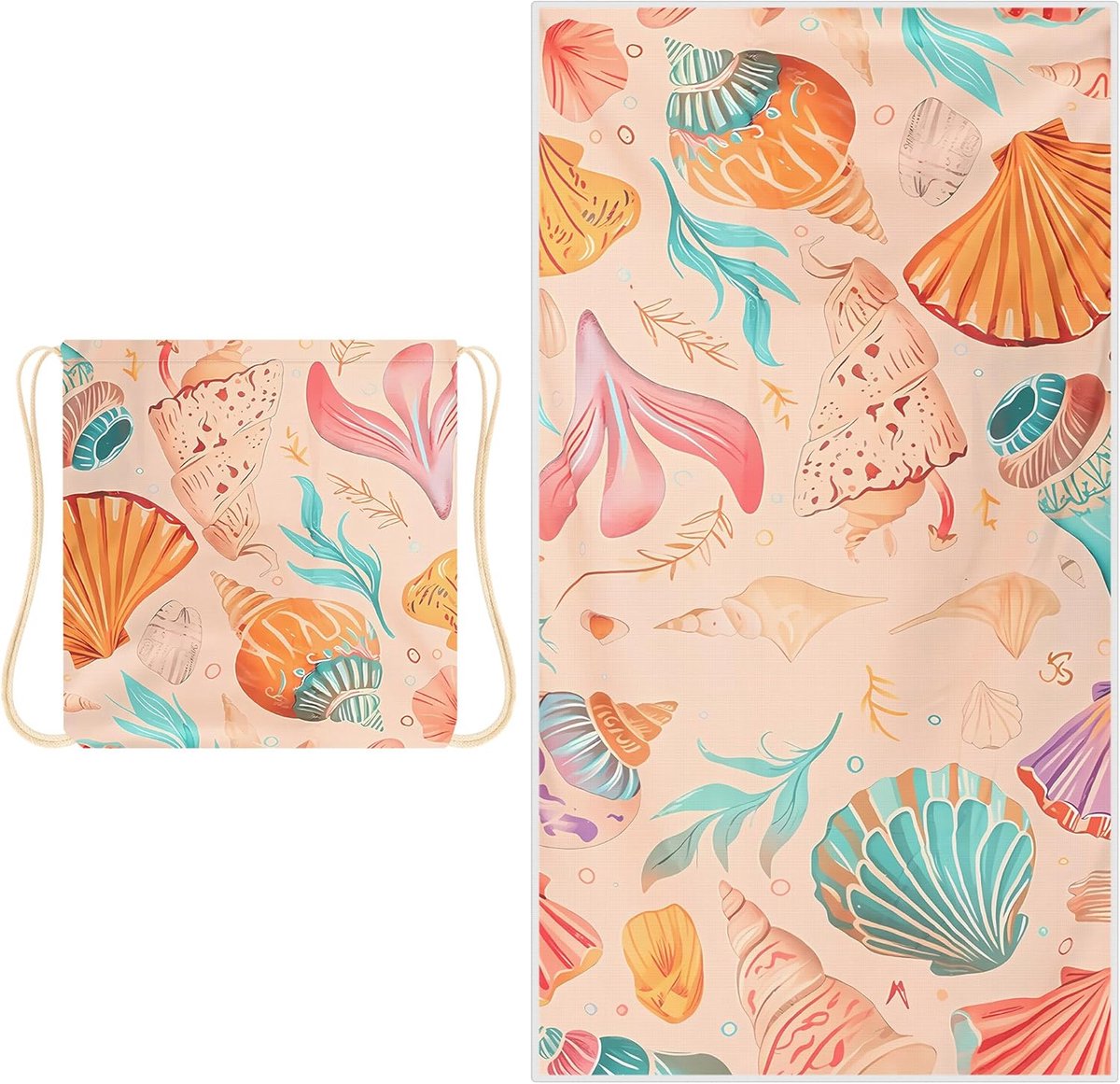 Beach Towel - 2-in-1 Foldable Beach Towel Backpack - Printed Bath Towel - Convertible Beach Mat & Carry Bag - Perfect Companion for Camping, Yoga & Travel(Shell)