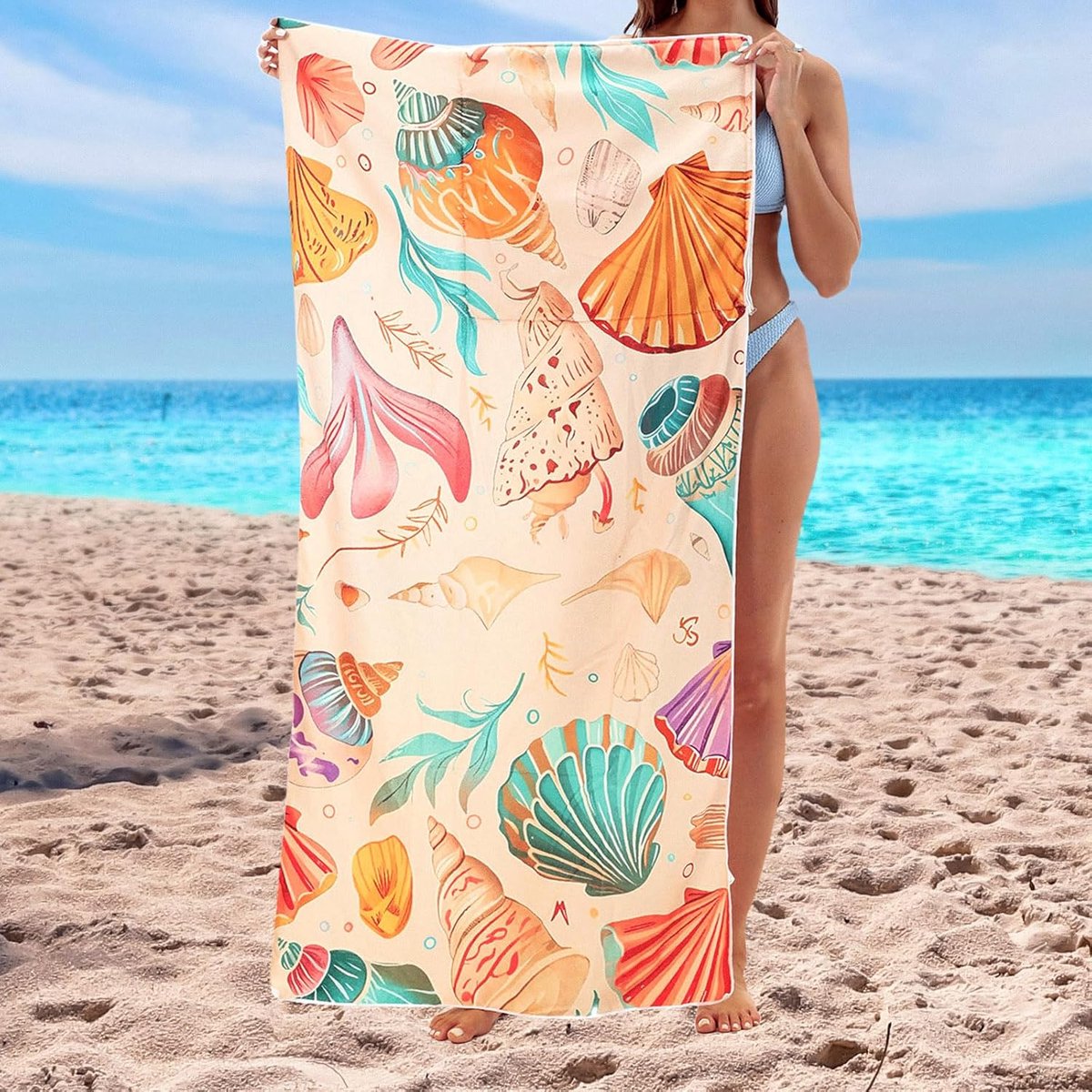 Beach Towel - 2-in-1 Foldable Beach Towel Backpack - Printed Bath Towel - Convertible Beach Mat & Carry Bag - Perfect Companion for Camping, Yoga & Travel(Shell)