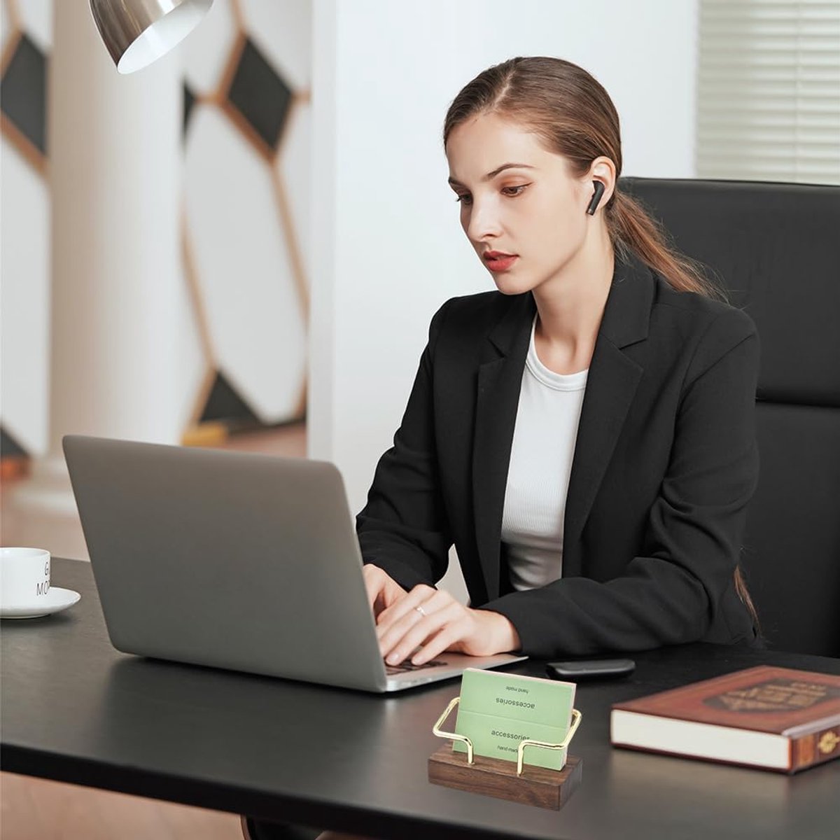 Business Card Holder - Wooden Display Rack - Desk Business Card Holder - Wooden Business Card Holder - Suitable for offices, homes, exhibition stands, receptions, events, meeting rooms and as a promotional gift.(A)