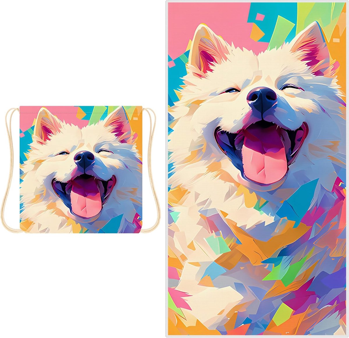Beach Towel - 2-in-1 Foldable Beach Towel Backpack - Printed Bath Towel - Convertible Beach Mat & Carry Bag - Perfect Companion for Camping, Yoga & Travel(Pup)