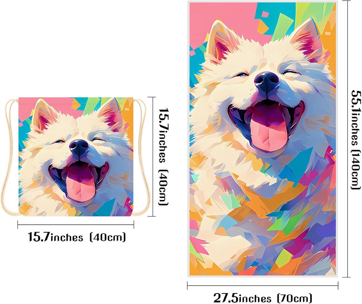 Beach Towel - 2-in-1 Foldable Beach Towel Backpack - Printed Bath Towel - Convertible Beach Mat & Carry Bag - Perfect Companion for Camping, Yoga & Travel(Pup)