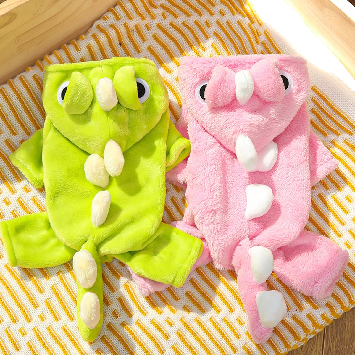 Warm Pet Clothing - Cute Dinosaur Dog Suit - Warm Fleece Pet Clothes for Small Dogs - Pink (Size L)