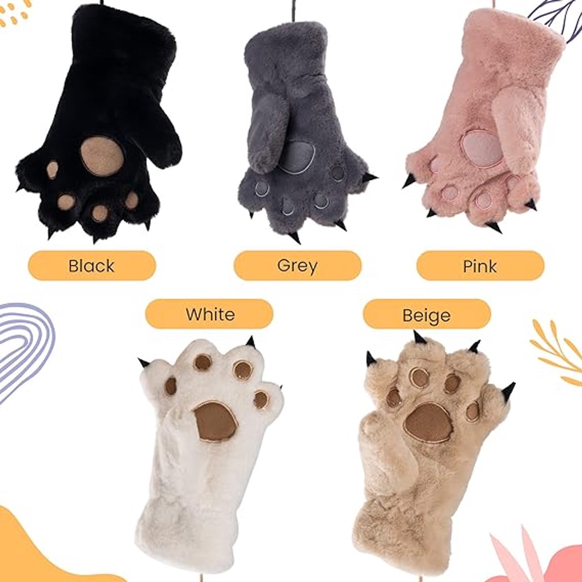 Gloves - 1 pair - Winter gloves - Cartoon gloves - Neckband - Children's gloves - Warm gloves - Plush gloves - One size(White)