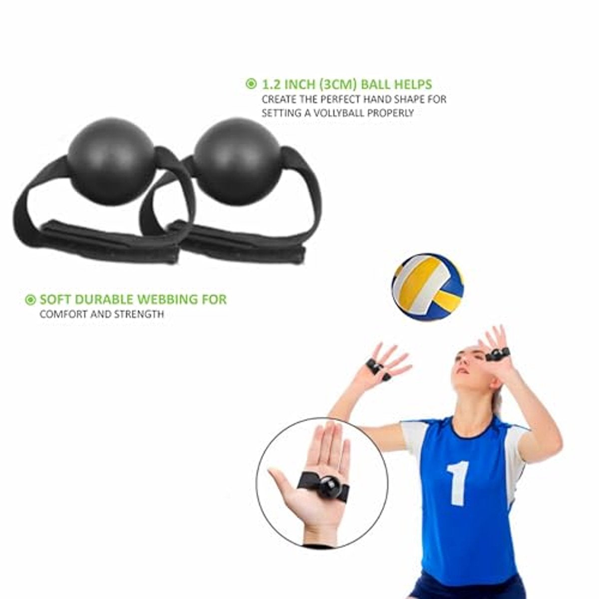 2-Piece Volleyball Hand Shape Trainer - Soft Nylon & Wooden Beads - Adjustable Size for Correct Ball Placement - For Training and Competition