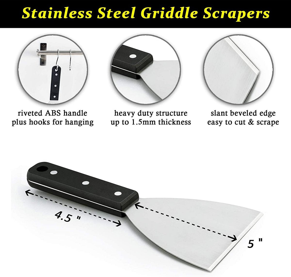 Spatulas - Pan Scrapers 2-Piece Set - For Food Processing and Cleaning - Perfect for Teppanyaki Flat Top Grills Indoor and Outdoor