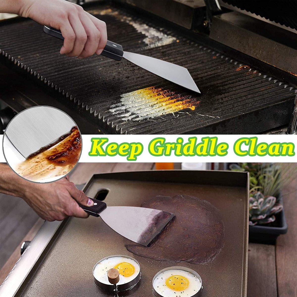 Spatulas - Pan Scrapers 2-Piece Set - For Food Processing and Cleaning - Perfect for Teppanyaki Flat Top Grills Indoor and Outdoor