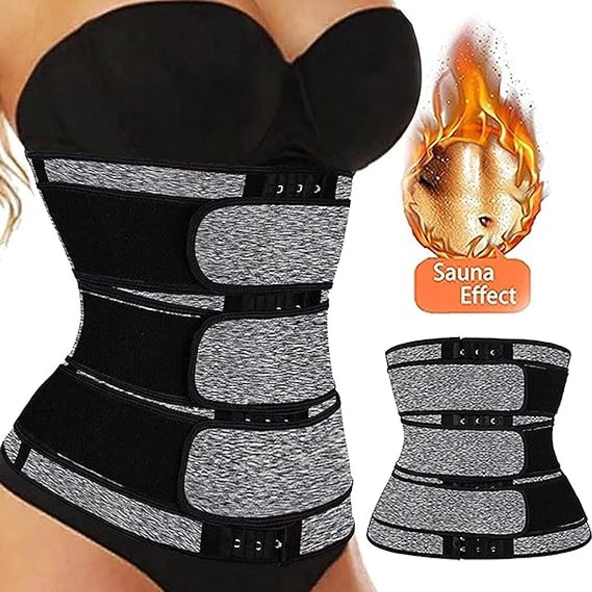 Women Sweat Reducer Training Belt - Sweatband - Waist Trainer - Slimming Belly Band - 3-Row Closure & Breathable Material - Extended Sizes (S to 6XL) - Gray, 4XL