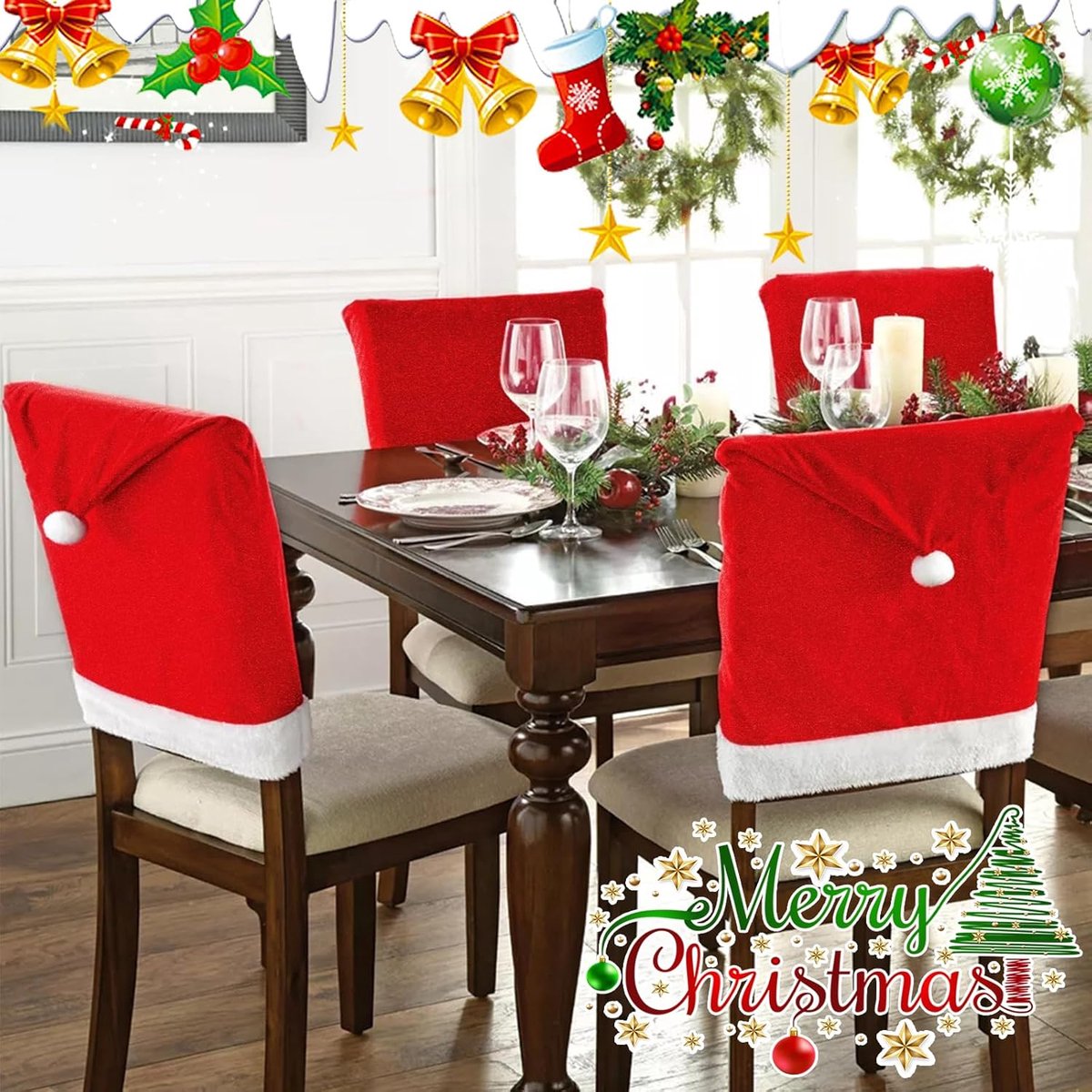 Chair Covers - 4 pieces - Christmas chair covers - Red chair covers - Christmas chair covers - Christmas decorations