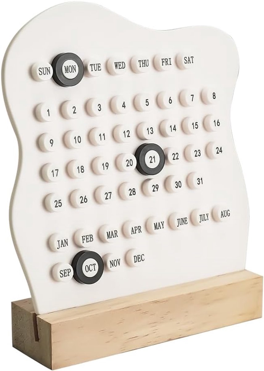 Desktop Perpetual Calendar - 2026 Calendar - Reusable Block Calendar for the Desk - 2026 Monthly Calendar - Modern Ring Date Calendar - White