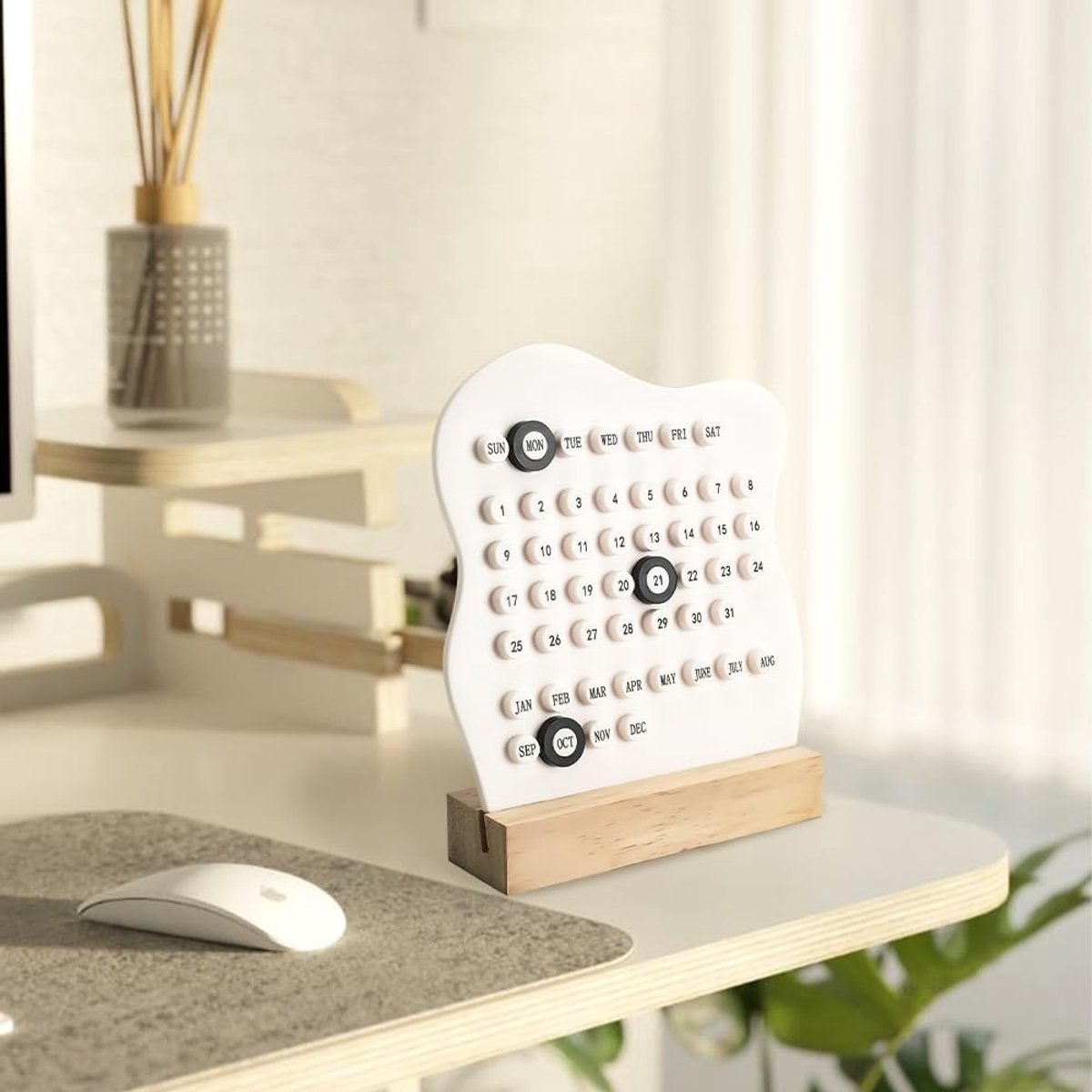 Desktop Perpetual Calendar - 2026 Calendar - Reusable Block Calendar for the Desk - 2026 Monthly Calendar - Modern Ring Date Calendar - White