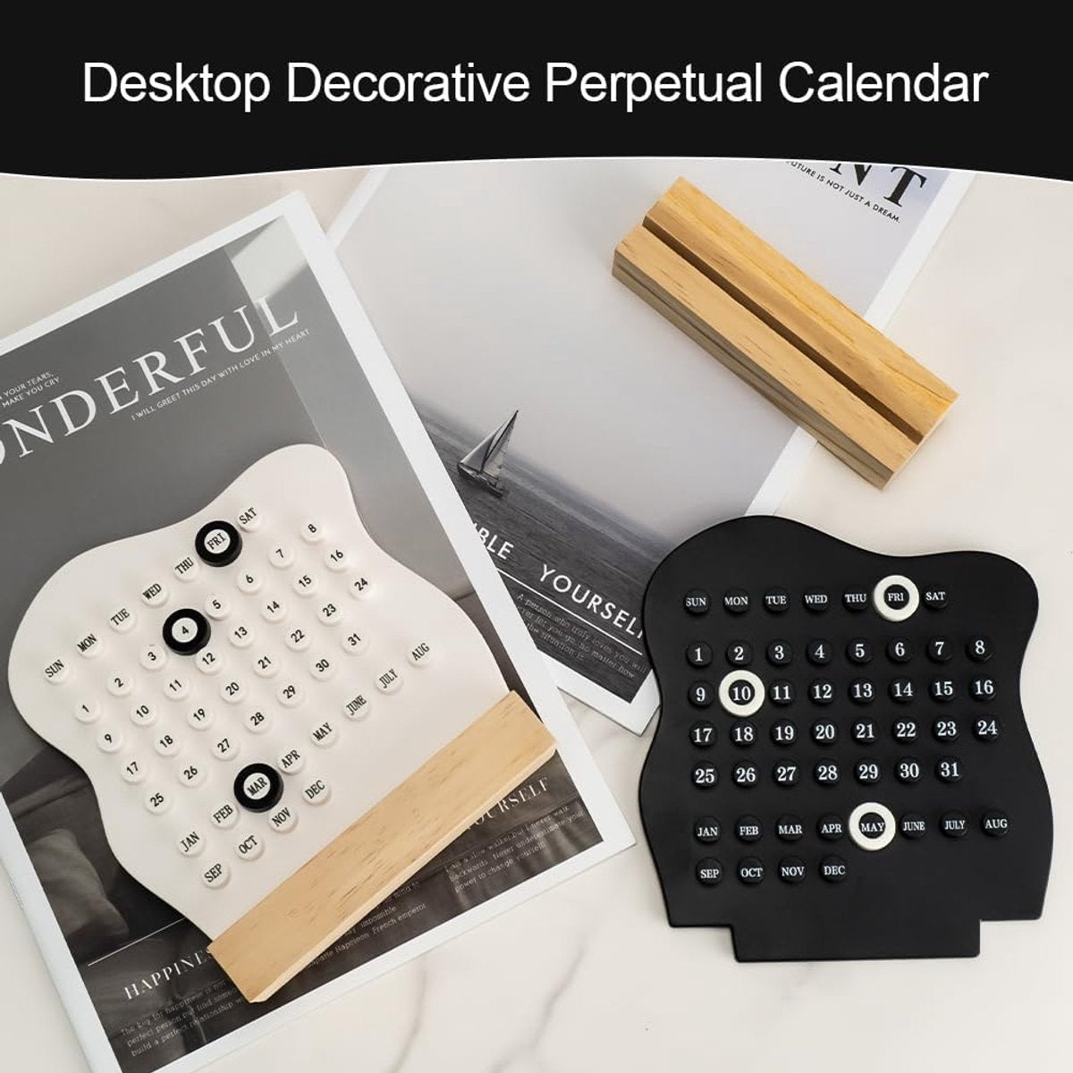 Desktop Perpetual Calendar - 2026 Calendar - Reusable Block Calendar for the Desk - 2026 Monthly Calendar - Modern Ring Date Calendar - White