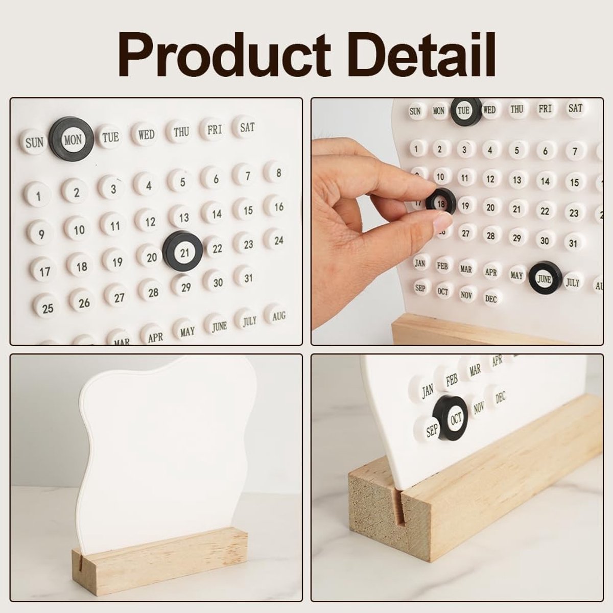 Desktop Perpetual Calendar - 2026 Calendar - Reusable Block Calendar for the Desk - 2026 Monthly Calendar - Modern Ring Date Calendar - White