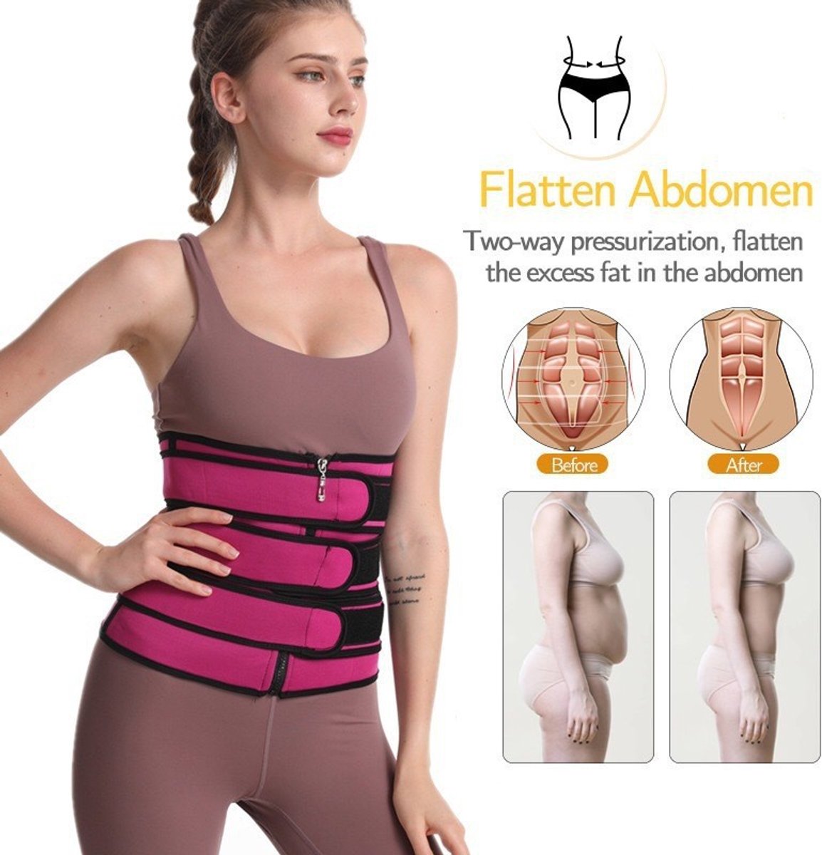 Women Sweat Reducer Training Belt - Sweatband - Waist Trainer - Slimming Belly Band - 3-Row Closure & Breathable Material - Extended Sizes (S to 6XL) - Gray, XXXL