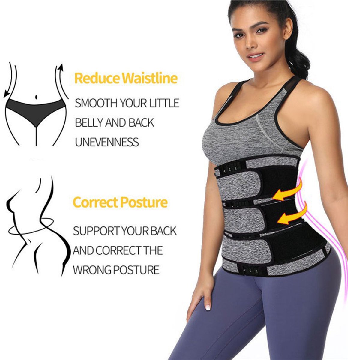 Women Sweat Reducer Training Belt - Sweatband - Waist Trainer - Slimming Belly Band - 3-Row Closure & Breathable Material - Extended Sizes (S to 6XL) - Gray, XXXL