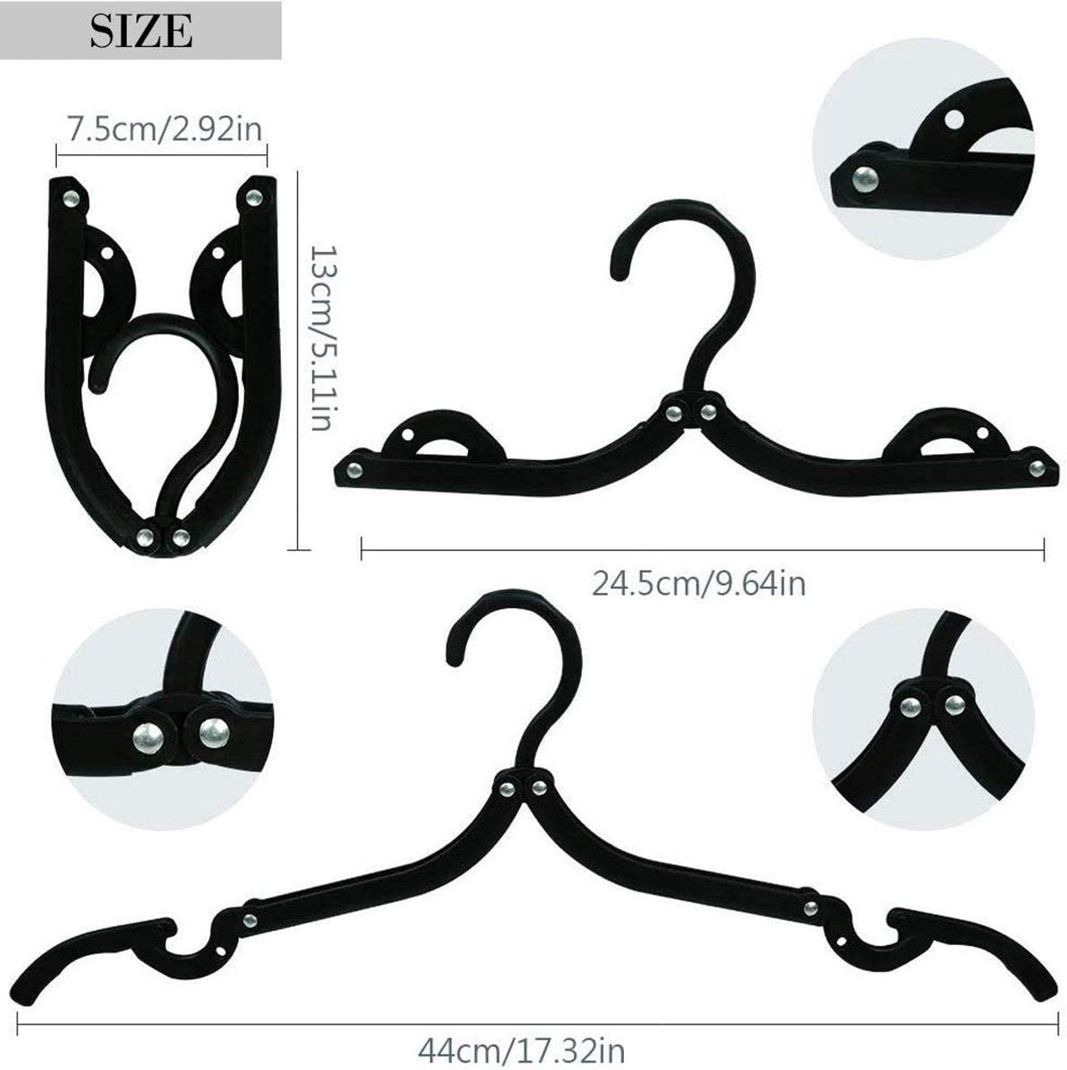 12-pack - Travel Hangers - Portable - Foldable Hangers - Travel Accessories (Black)
