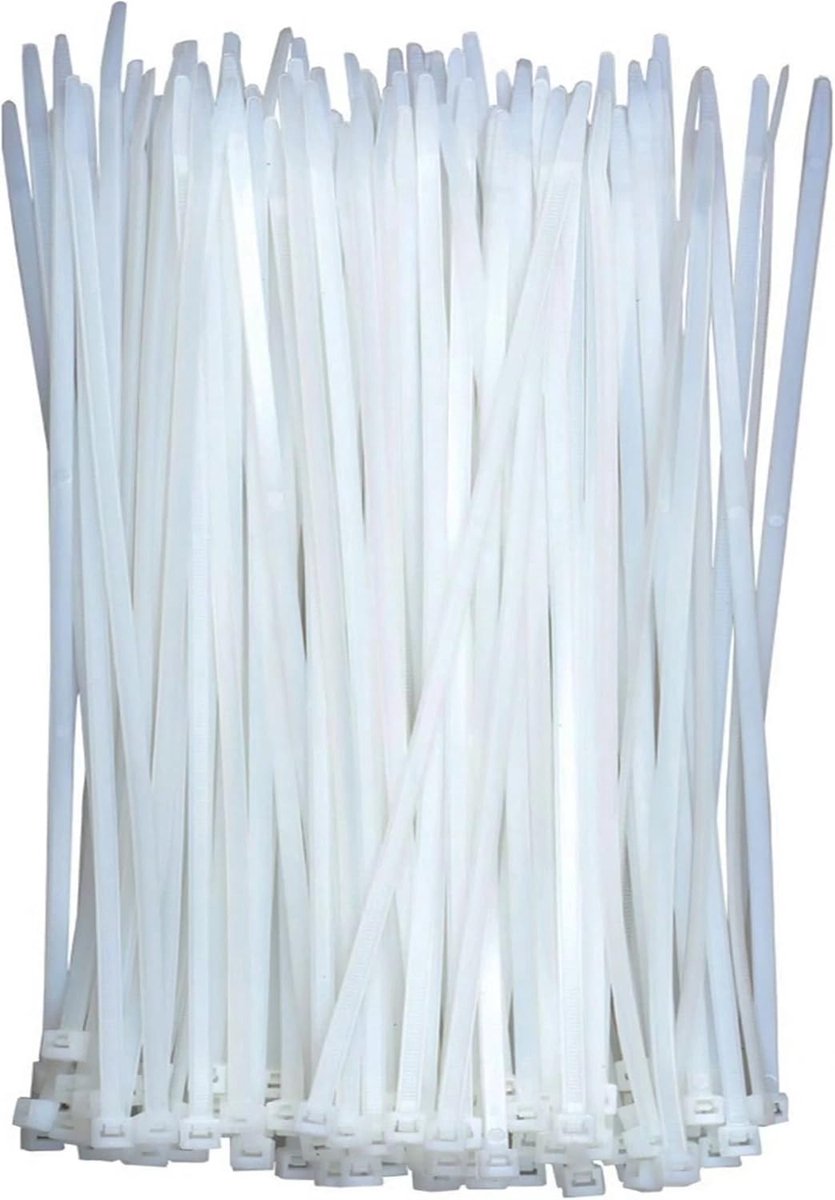 Nylon Cable Ties - Pack of 100 - 300mm x 4.8mm - Large White Nylon Cable Ties - Extra Strong - Tensile Strength 23kg - Self-Locking Plastic Cable Ties - Suitable for Home, Garden and Office Use.