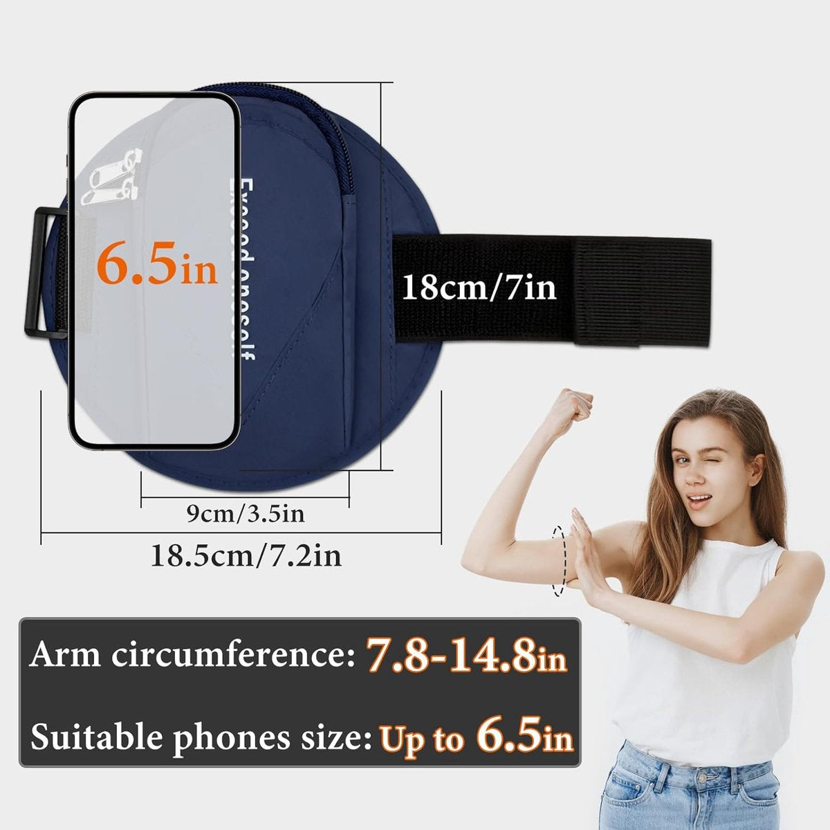Sports Bag - Running Armband - Phone Holder for Running - Reflective Sports Accessories - With Adjustable Shoulder Strap - Suitable for Running, Camping and Hiking (Black)