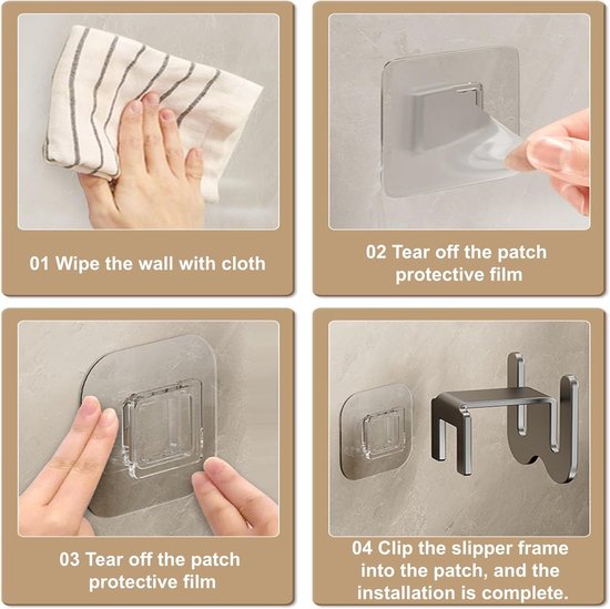 Set of 2 Self-Adhesive Shoe Racks - Space-Saving Storage Shelves - Suitable for bathrooms, bedrooms and RVs; perfect for storing slippers and sneakers(Grey)