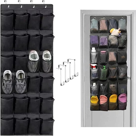 Shoe rack with 24 compartments - Made of sturdy and durable Oxford cloth - Can be hung on a door - Suitable for wardrobes with mesh walls - White