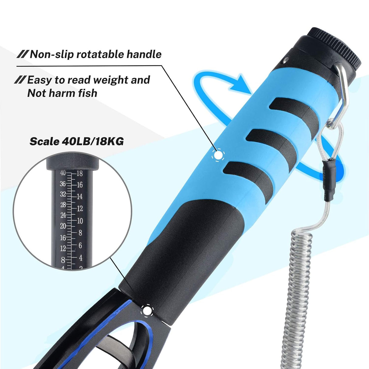 Fish Grabber with Scale - Non-Slip Handle - One-Handed Use - 360° Rotatable - Includes Wrist Strap