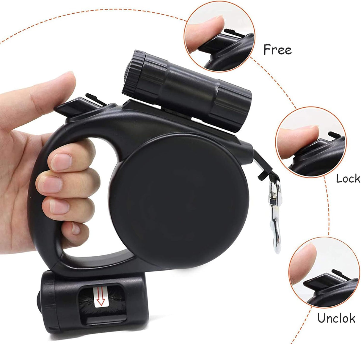 Retractable Dog Leash - Storage Box - 4.5 m - Illuminated - Black - 1 pc