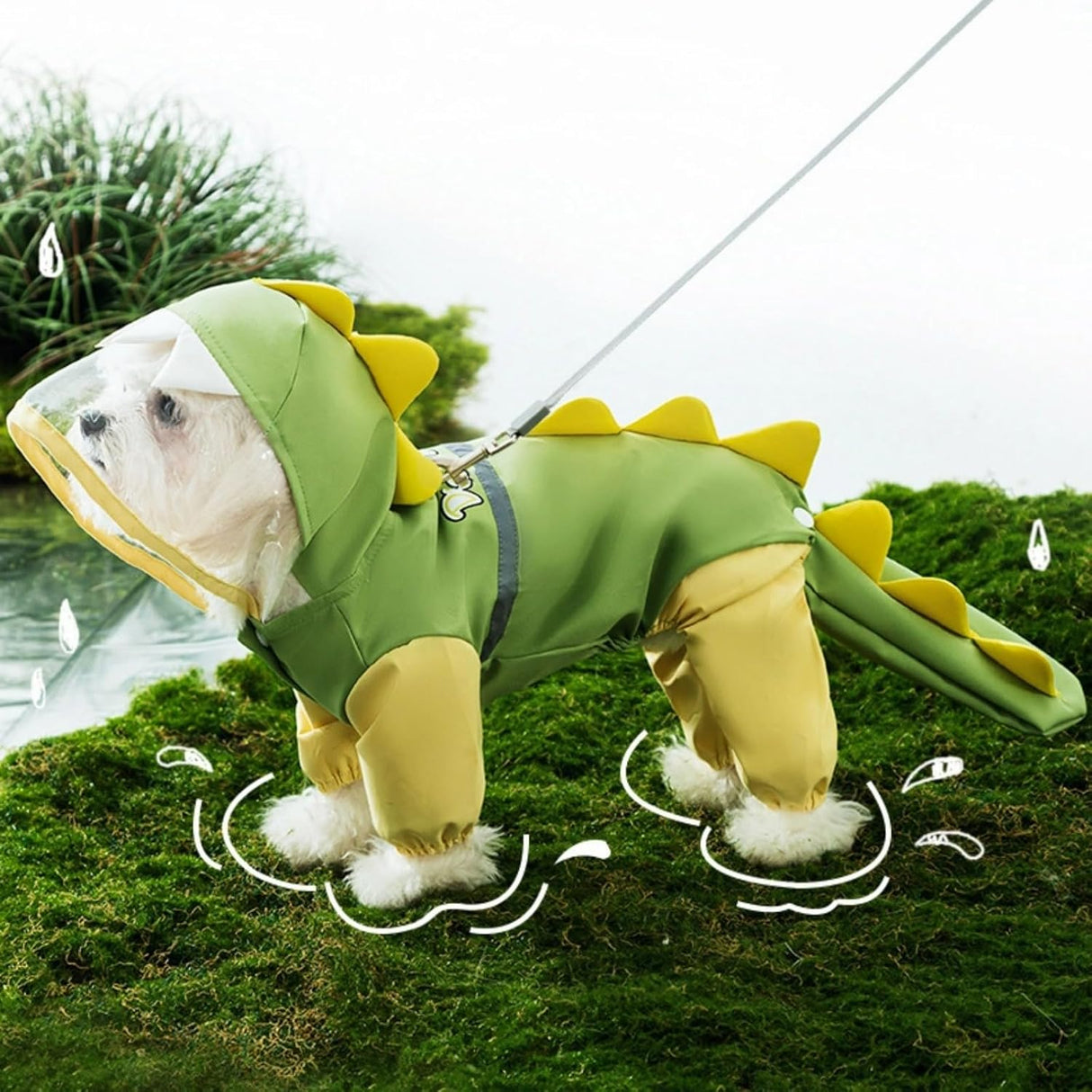 Pet Raincoat-With Belt-Reflective Strips-Green-XXL-1pc